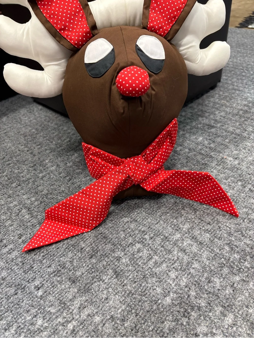 Korean Reindeer Holiday Door Accent with Red Polka Dot Details